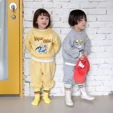 [12시전주문 오늘출발] 메르시보꾸 아동공용 슈퍼카툰상하복 긴소매 맨투맨 긴바지 세트 봄가을 캐주얼