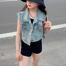 女童牛仔馬甲外套 無袖上衣
