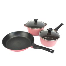 키친아트 프리미엄 핑크 컬렉션 3종 냄비프라이팬 세트, 혼합색상, 편수냄비 18cm + 양수냄비 20cm + 프라이팬 28cm, 1세트