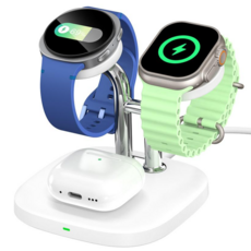 SwanScout 704D 애플워치 갤럭시워치 2대 동시충전 3in1 무선충전기 워치 듀얼+이어폰 충전 호환 화이트, 1개