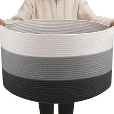 OIAHOMY 거실용 90L 담요 바구니 손잡이가 달린 대형 바구니 58.4 x 58.4 x 33cm(23 x 23 x 13인치) 담요 베개 어린이 강아지용 장난감, 23" x 23" x 13", Gardient 다크 그레이