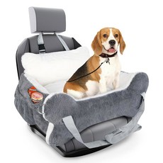 29.5"x19.7"x9.8" 미들 개 및 고양이용 개 카시트 플러시 쿠션이 있는 개용 카시트 미끄럼 방지 바닥 및 안전 끈 세단 SUV 및 트럭용 사이드 포켓이 있는 고양, Gray & White, Small