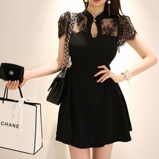 JQS 홀복 클럽 여름 2XL 빅사이즈 시스루 원피스 528 레이스 슬림핏 A라인
