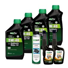 WILITA 威力特 5W40 極致節能全合成頂級機油保養7件組(汽油車專用優惠組), 1個, 5W40機油*4+機油精*1+汽油精*2