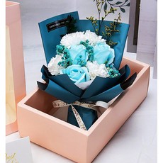 비누꽃 꽃다발 + 쇼핑백 세트 + LED + 박스케이스, 1개, 블루꽃