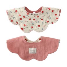 JoyBaby 360度兩面用六層紗吸水圍兜 花瓣圍兜 純棉寶寶圍兜 三色花+橡皮粉, 三色花+橡皮粉-1條入, 1個, 1個裝