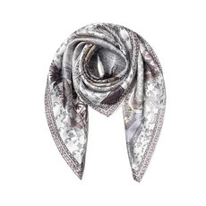 SHIROUYU 100% 멀베리 실크 스카프 109.2cm43인치 라지 스퀘어 숄 - 여성용 오버사이즈 머리띠 선물 포장 화이트-블루 141124, 화이트-1