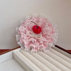 原創手工洛麗塔風格櫻桃蛋糕蕾絲頂夾發飾, 模擬櫻桃花丸, 1個