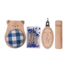 GHSHOP 미니 핀쿠션 핀 포함 DIY 재봉 공예 분실 방지용 나무 휴대용 퀼팅 가정용 크로스 스티치 바늘꽂이 바느질, 목재 스테인레스 스틸, 곰 모양, 1개