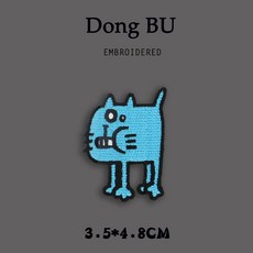 Dong BU 貓咪刺繡布貼, 1個, 藍