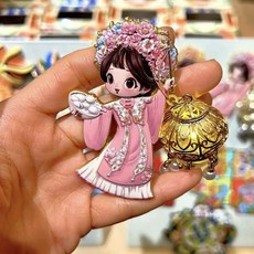 福建 泉州 簪花 娃娃 金屬冰箱貼 附可亮燈小燈籠 旅遊紀念品, 如圖所示