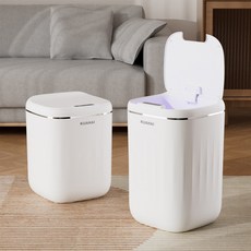 [1+1 세트] KUAHAI 자동 센서 쓰레기통 야간 LED조명 20L+24L 화장실 기저귀 냄새차단 휴지통, 흰색