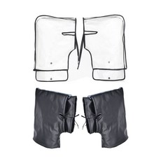 호정스토어 오토바이 가죽 핸드워머+투명 방수커버 세트 방한 핸들커버, 가죽핸드워머 블랙+투명방수커버 1set