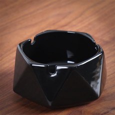 【熱銷Top1-限時下殺】造型煙灰缸 北歐陶瓷煙灰缸 輕奢金色創意個性時尚防風菸灰缸 客廳家用辦公室潮流帶蓋煙缸 菸灰缸, 黑六邊形-菸灰缸, 1個