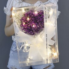 永生花滿天星乾花向日葵花束成品情人節生日禮物送女生朋友閨蜜, 紫天星款 精美禮盒 燈 1個