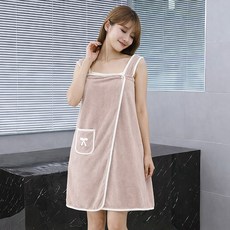 여성 샤워 목욕 나시 원피스 가운, 1개, 카키베이지