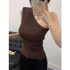 BROWMODA 여성 디자인 감각의 크로스 민소매 니트티셔츠 패션