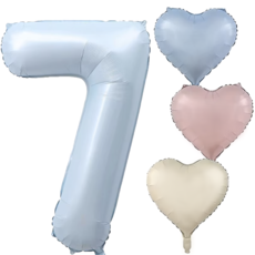 파파 파티 대형 하늘색 숫자 풍선 세트 기념일 생일, 1세트, 하늘 7 + 크림 하트 3p
