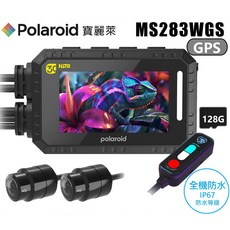 Polaroid 寶麗萊 MS283WGS 機車行車記錄器 GPS HDR 高畫質 全機防水 雙鏡頭, 黑色