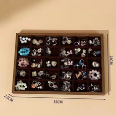 便雅飾品收納展示盤 戒指耳釘項鏈手鐲手串托盤 無蓋, 1 30格盤-黑桃色內酒紅-無蓋