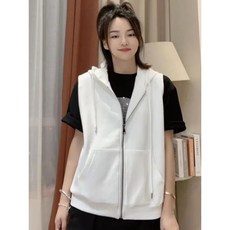 RORO 大碼背心 春秋薄款連帽開衫馬甲外套女設計感無袖背心上衣