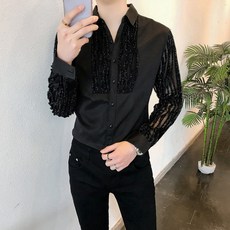 라틴댄스 남성 상의 셔츠 댄스복 남자 공연복 라인 탑, 블랙