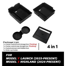 Tesla New Model Y Launch Juniper 2025 및 3 Highland 콘솔 팔걸이 보관함 내부 액세서리, 01 Flocking 4 Pcs