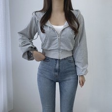 바나나2 크롭 기장 아방소매 데일리 여성 무지 후드집업 2color