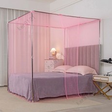 家用老式蚊帳帶支架 適用1.5米至2.2米床, 升級帳紗粉色【不含支架】,1.0米寬X長2.0米單人床