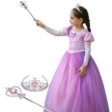 CLOE SHOP 女童粉色紫色公主裙公主裙皇冠魔法棒套裝