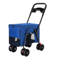 柴犬大學 大空間寵物推車 摺疊手拉車 購物車 寵物外出 露營野餐 四輪推車, 藍色, 1個