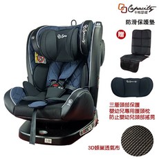 Capacity 360度旋轉 ISOFIX 汽車安全座椅 PG09 適用於 0-12歲兒童, 經典藍+贈品-汽座防滑保護墊