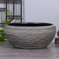 대형 수반 화분 수경 조경 플라스틱옥돌색소형(35cm)바닥무공 옹기 어항 연못 도자기 석회, Z. 검은 실 무늬