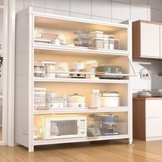 이동식 철제 주방 수납장 정리대 방진 조리선반 5단 튼튼한 주방 진열장 전자렌지 밥솥 철제 다층 수납 선반, 흰색