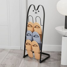 거실 실내화 거치대 걸이 접이식 슬리퍼 꽂이 철재, 1개, 바닥형 4칸 무광블랙