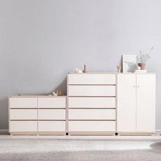 장인가구 크라운 빅 서랍장 옷장 세트E (1000서랍장+1200서랍장+낮은옷장), 아이보리+아이보리(서랍장)