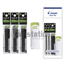 파이롯트 프릭션 지워지는 2색/3색 멀티 볼펜 0.38mm 리필심 3개 세트+지워지는 볼펜 전용 지우개 세트, 리필 0.38mm 흑색3개+지우개 화이트 1개 세트