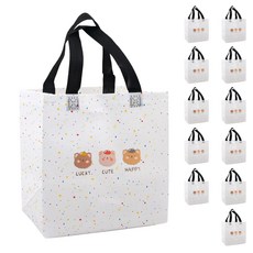 부직포백 곰돌이 선물가방 캐릭터 쇼핑백, 12개, 미색