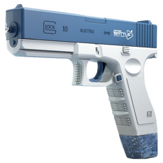 格洛克電動水槍 兒童玩具水槍 電動連發水槍 自動水槍 可充電大容量抽拉式水槍【BSMI檢驗合格】, 1個, 【藍色１電１充】雙彈夾版