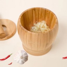 竹製搗蒜罐，家用搗碎研磨器，附搗槌，料理備料輔助, 1個, 十年全竹防裂【中號不帶蓋】