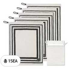 송월타월 호텔 컬렉션 스퀘어 라인 고리 핸드타월 5p + 파우치 세트, 타월(회색) + 파우치(반투명), 15세트