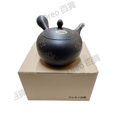玉光 常滑燒急須壺 日本製手工泡茶壺 自帶蜂巢濾網, 1個, 春秋黒3号ノタ打朱ムキ紋(460ml), N/A, 460ml