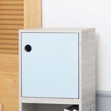 리드디 도어형 1단 공간박스 책장, 오크 화이트+블루도어