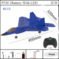 2024 탑 P530 2.4G 2CH RC 비행기 랩터 F22 전투기 버전 LED 조명 자이로스코프 장난감 쉬운 비행이 가능한, 08 Blue Foam