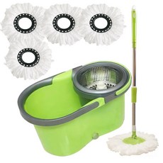新錸家居 S-Mop可分離脫水籃旋轉拖把 綠色-懸浮可分離雙桶 手壓免沾手 360度旋轉 加厚雙槽水桶 不鏽鋼脫水籃 含1拖1桶4布盤, 1套