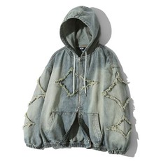트릴리온 TRILLION 스타 아플리케 데미지 워싱 데님 자켓 (BEIGE BLUE) TRSJK29BBL 121453