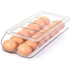 냉장고용 RoskDeewat 달걀 홀더 자동 롤링 용기 쌓을 수 있는 냉장고 정리함 및 뚜껑이 보관함 투명 플라스틱 디스펜서 트레이(2단), 1 Tier Holder 14 Eggs, 1개
