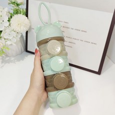 嬰兒奶粉盒 迷你奶粉 三層大容量 分裝 裝奶粉 便攜外出 分隔盒 便攜式大容量奶粉分裝盒 可愛嬰兒奶粉盒便攜式外出密封防, 1個, 四層綠色無圖案