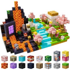 Uucoco 100PCS 마그네틱 블록 큐브 쌓기 광산 월드 매직 포털 세트 만들기 3세 이상 를 위한 STEM 숲과 성, Forest & Dark