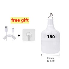 야외 USB 충전식 LED 램프 전구 고휘도 비상등 휴대용 캠핑 낚시 랜턴 야간 조명, 180W
